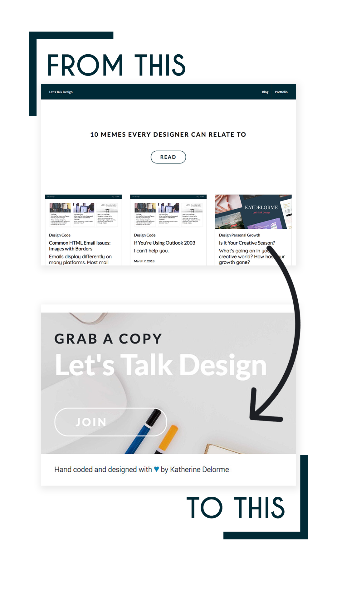 Blog redesign Instagram story with the words from this to this