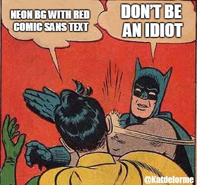 Neon background with red comic sans text