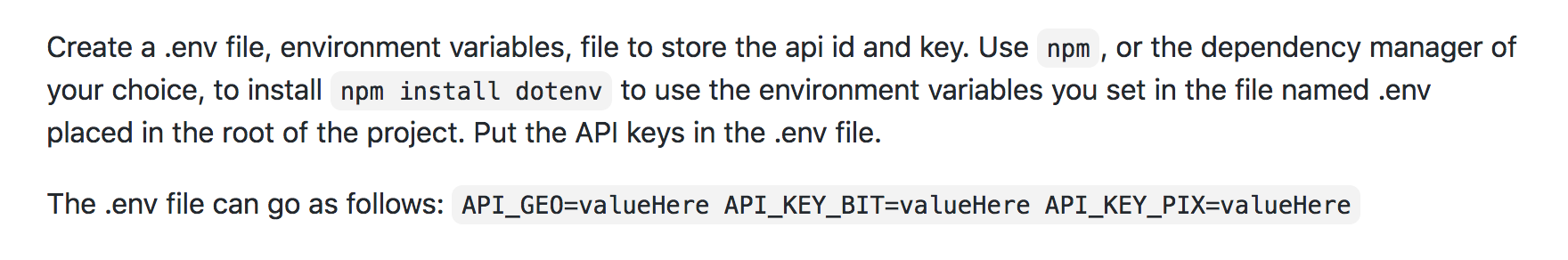 Example of inline code in a GitHub README file